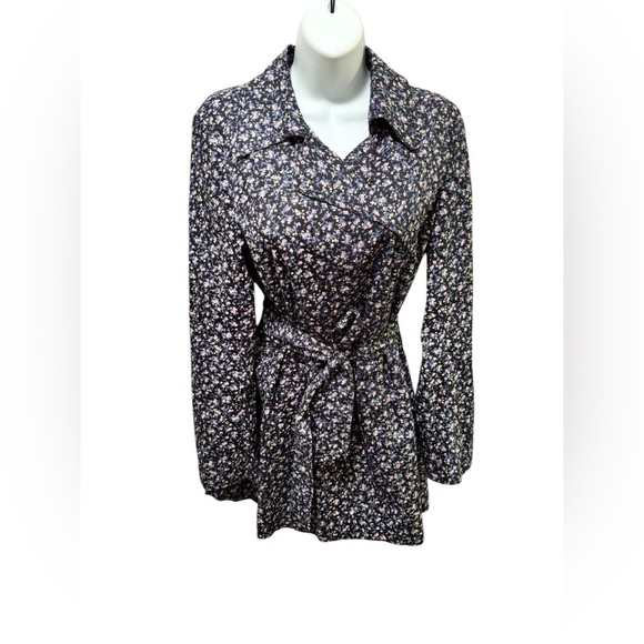 Paula Cahen D’Anver Belted Ditsy Floral Argentina Trench Coat Sz 2 Blue Lined - Picture 1 of 8